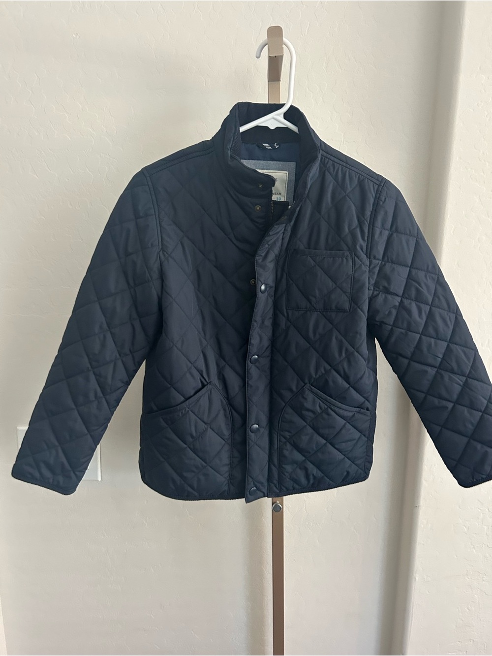 J. Crew Crewcuts Boys 10 Medium Navy Blue Quilted Barn Jacket Snaps Corduroy Tri